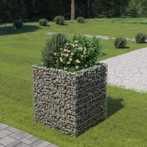 Macetas y Jardineras Elevadas de Acero Galvanizado Plateado, Tipo Gabion, Grandes - Product Image 1