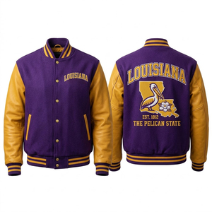 Louisiana Varsity Jacket Men's Purple <b>Gold</b> Sleeve Embroidered Pelican State Letterman Bomber Stand Collar Single <b>Button</b> Autumn - Product Image 1