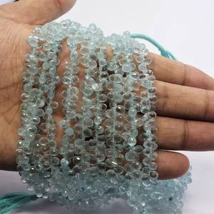 Cuentas de Aguamarina Natural Facetadas en Forma de Lágrima, 5x7 MM, Cuentas de Gemas de Aguamarina Azul Transparente en Forma de Lágrima para Joyería - Product Image 1
