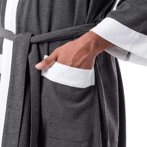 Peignoir en coton éponge gris pour homme, manches longues, couleur unie, doux, décontracté, avec poches, lavable en machine, pour l'automne - Product Image 4