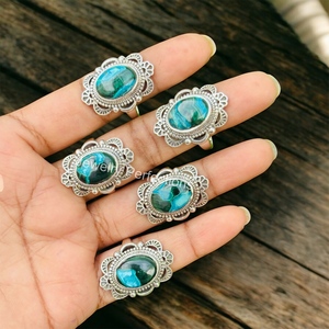 Fancy Jewelry Wholesale Original Chrysocolla Malachite Gemstone Flower Design <b>Rings</b> <b>925</b> <b>Sterling</b> <b>Silver</b> <b>Ring</b> for Women - Product Image 1