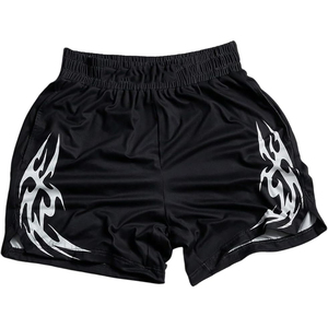Pantalones Cortos de Muay Thai Rojos y Negros para Hombre, Logotipo Bordado en la Parte Delantera, Poliéster Elástico, Ropa de Artes Marciales, Talla Adulto, Corte Regular - Product Image 5