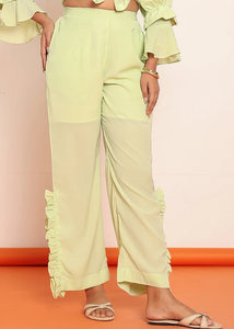 Pantalon droit vert lime pour femme en tissu Georgette, confortable, décontracté, pour le bureau, tendance, léger, pantalon de travail - Product Image 3