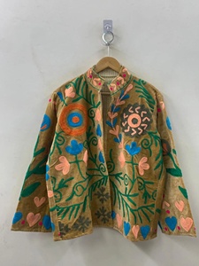 Velvet Floral Suzani Embroidered Jacket Uzbek Folk Festival Coat with Cotton Filling for Bomber <b>Duster</b> Outerwear At Cheap Price - Product Image 2