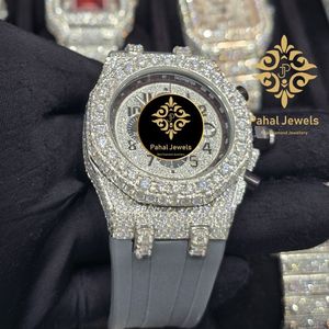 นาฬิกาควอตซ์หรูสำหรับผู้ชาย Pahal Jewels ขนาด 45 มม. ตัวเรือนทรงแปดเหลี่ยม ประดับเพชร สายยาง หน้าปัดอนาล็อก โครโนกราฟ แทคไมเตอร์ - Product Image 4