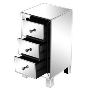Silver 3-Drawer <b>Mirrored</b> Nightstand <b>Bedside</b> End <b>Table</b> for Bedroom or Living Room - Product Image 5