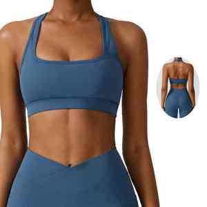 Sujetador deportivo halter transpirable para mujer al por mayor con copas acolchadas extraíbles para entrenamiento, yoga, fitness, de secado rápido - Product Image 1