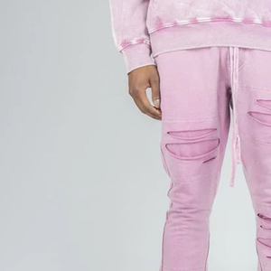 Ensemble de survêtement décontracté pour homme White Bird Express, sweat à capuche rose déchiré et pantalon de jogging déchiré, tenue streetwear décontractée 100% coton - Product Image 6