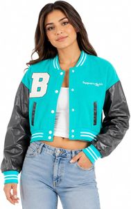 Customized Varsity Jacket <b>Black</b> Teal Logo Front Full Sleeve Crew Neck Waterproof Windproof Reversible - Product Image 6