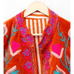 Floral Embroidery <b>Reversible</b> Velvet Jacket Mandarin Collar Short <b>Coat</b> Eco-Friendly Breathable Unisex 100% Cotton Shell All - Product Image 4