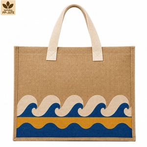 Custom Printed Natural Jute Market Tote 42x35x15 cm PP Laminated Cotton Webbing Handle Wholesale OEM Private Label - Product Image 2