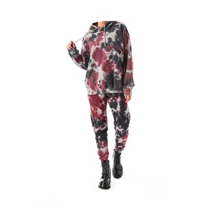 Sweat-shirt à capuche surdimensionné personnalisé pour femme, en coton French Terry, tie-dye gris bordeaux nuage, avec poche marbrée, vente en gros OEM - Product Image 5
