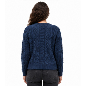 Women's Blue V-Neck Full Sleeve Knitted <b>Cardigan</b> Casual Winter Wear 100% Wool <b>Thick</b> Hand Knitted Single Breasted Regular Fi - Product Image 3