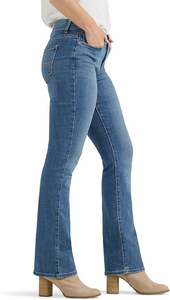 Women's Mid Waist Straight Leg <b>Jeans</b> Stonewashed Blue Cotton Five-pocket Casual Fit Full Length <b>Button</b> <b>Fly</b> Regular Style - Product Image 3