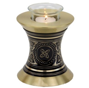 Urna Funeraria de Metal Azul y Latón Negro con Luz LED para Guardar Cenizas, Estilo Moderno - Product Image 1