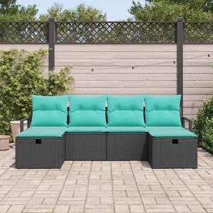 Ensemble de jardin en polyrotin noir et turquoise 6 pièces avec coussins, ensemble de canapés - Product Image 3