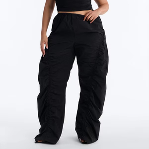 Pantalon large en nylon froncé pour femme, taille élastique, style décontracté streetwear, fournisseur OEM de vêtements pour homme et femme, marque privée - Product Image 1