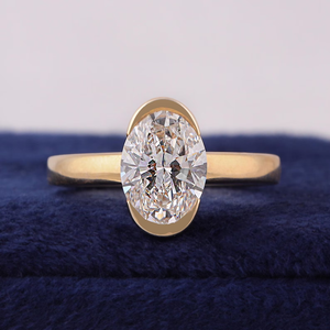 Women's Oval Cut Diamond Engagement Ring WHITE Gold Bezel Setting Classic Style - Product Image 1