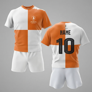 Uniforme de Rugby Transpirable de Manga Corta para Adultos Unisex, Corte Regular, en Poliéster con Estampado Sublimado en Bloques de Color Naranja y Blanco - Product Image 1