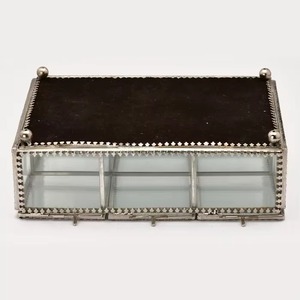 กล่องเก็บเครื่องประดับแก้ววินเทจ กล่องเก็บของทรงสี่เหลี่ยมหรูหรา กล่องเครื่องประดับกรอบโลหะแก้ว ของตกแต่งงานแต่งงาน - Product Image 3