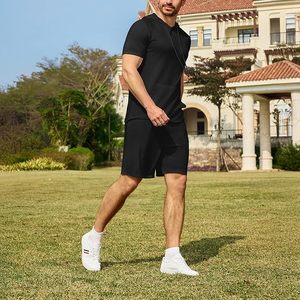 Wholesale Men's Breathable 100% Cotton Short Sleeve Summer Tracksuit Hooded Tanks Tops Sweatsuit 2 Piece Casual Sports Set - Product Image 3
