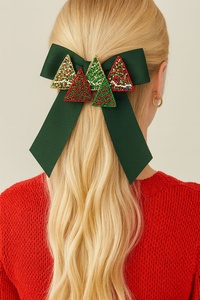 Comfortable <b>Red</b> Christmas Tree Cheer Bow Rhinestone Hair Bow Large Holiday <b>Ribbon</b> Hair Clip Festive Hair Accessory Holiday Gift - Product Image 5