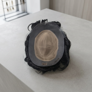 Peluca de Cabello Humano Remy de Seda Pro India, Ondulado Profundo y Ondulado Corporal, Negra, para Hombres, con Encaje y Gorra, Aspecto Natural - Product Image 1