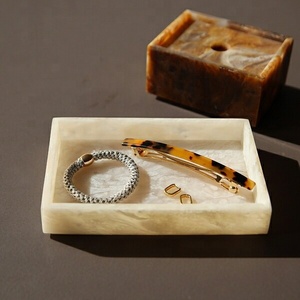Hot Selling Resin Rectangular Tray Premium Luxury Wedding <b>Home</b> Decor Multi-Functional Serving Tray Marble Design Modern Diwali - Product Image 4