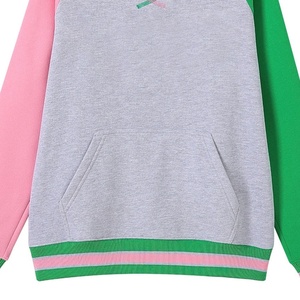 Sweat-shirt à col rond pour femme, color block, manches longues, gris, rose, vert, tricoté, décontracté, avec poches, pour femmes de sororité - Product Image 3