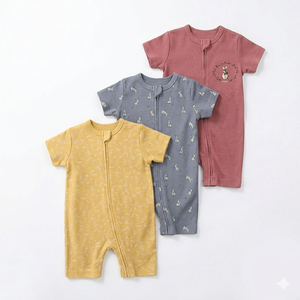 Combinaison d'été décontractée unisexe pour enfants Linxi, 100% coton, nouveau-né, manches courtes, double fermeture éclair, imprimé animal, boîte cadeau - Product Image 4