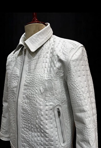 Premium <b>White</b> Croco Embossed Genuine Leather Motorcycle <b>Biker</b> <b>Jacket</b> Custom Mens Fashion Outerwear Stand Breathable Winter - Product Image 6