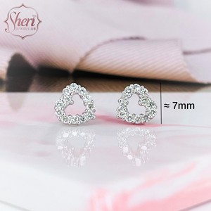 [เชอรี จิวเวลส์] ต่างหูรูปหัวใจน่ารักสำหรับผู้หญิง ทองคำขาว 18K เพชรธรรมชาติทรงกลมเจียระไนแบบบริลเลียนท์ สี F-G ระดับความสะอาด SI1-2 - Product Image 2