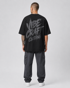 T-shirt noir pour homme Vibe Craft, coupe classique, imprimé lettres sur le devant, style décontracté, manches courtes, col rond, 100% coton respirant - Product Image 2