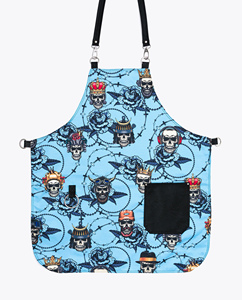 Capa de peluquería con estampado de calavera y rosas, delantal textil para salón con cintura ajustable y bolsillo - Product Image 1