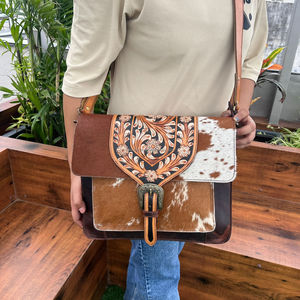 Sac à bandoulière en cuir de fourrure de vachette véritable bohème pour femmes élégantes nouvelle Collection usiné à la main avec fermeture à glissière multi-usage vente chaude - Product Image 2