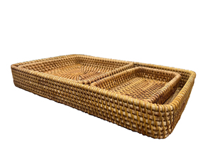 Bandejas Flotantes para Desayuno al por Mayor, Bandejas Rectangulares de Ratán Tradicionales Premium de Vietnam con Borde Alto, Juego de 3 para Suministro a Hoteles y Hogares - Product Image 2