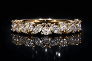 Eternal Marquise and Round Lab Diamond Silver Wedding <b>Stacking</b> <b>Ring</b> - Product Image 2