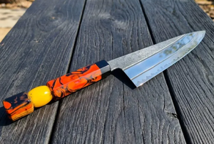 Couteau de chef japonais forgé à la main LEGACY BLADES, lame en acier carbone, manche en bois, finition haute brillance, ambidextre, motif Damas - Product Image 2