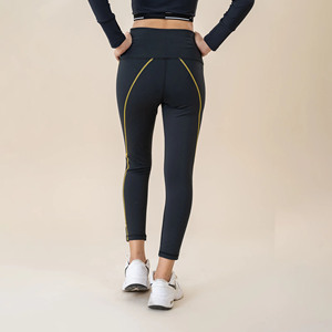 Leggings de yoga taille haute longueur intégrale avec bande latérale contrastante, coutures discrètes, respirants, en Spandex extensible dans les quatre sens, imprimé léopard - Product Image 3