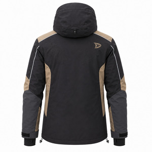 Women's Hooded Ski <b>Jacket</b> Black Tan Color Blocked <b>Waterproof</b> Synthetic Insulated Gore-Tex Zipper Closure - Product Image 2
