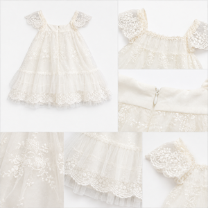 Robe trapèze blanche en dentelle florale pour filles, jupe en tulle brodée, style doux, longueur sous le genou - Product Image 3