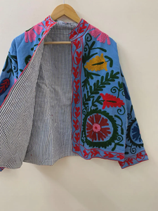 Abrigo Vintage de algodón Suzani, chaqueta bordada india, chaqueta bordada, chaqueta Bohemia acolchada de algodón - Product Image 3