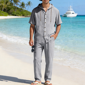 Ensemble décontracté blanc pour homme – Tenue d'été respirante en coton tissé – Ensemble deux pièces – Fabricant de vêtements d'été pour homme - Product Image 3