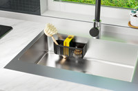 Organisateur d'évier de cuisine 2 niveaux pour produits de nettoyage, porte-éponges, distributeur de savon à vaisselle pour brosses à récurer et torchons