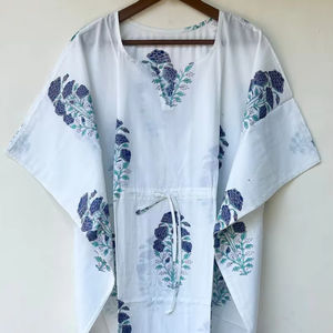 Nouveau Kaftan Indien Évasé à Col en V et Cordon de Serrage, Imprimé Animal, en Coton Doux, Longueur Intégrale, avec Dentelle, pour Plage et Demoiselle d'honneur, pour Femme - Product Image 1