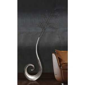 Vase de table moderne en métal fait main, finition argentée, design incurvé, sculpture décorative - Product Image 2