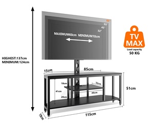 Support TV LED RGB avec prises électriques, support TV pivotant, centre de divertissement avec étagères de rangement pour salon - Product Image 3