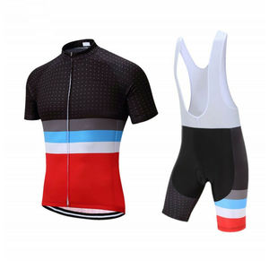 Ensemble de maillot de cyclisme à manches courtes, rayures noires, rouges, bleues et blanches, séchage rapide, vêtements de vélo pour hommes et femmes - Product Image 1