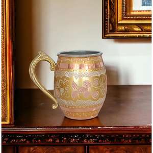 แก้วน้ำทองแดงแบบพกพา แก้วเบียร์ทรงแทงค์การ์ด สำหรับดื่ม งานฝีมือสุดหรู พร้อมฉนวนกันความร้อน/ความเย็น เป็นมิตรกับสิ่งแวดล้อม ลายเพ้นท์มือ - Product Image 2