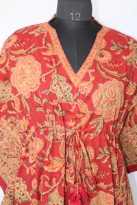 Hand Block Printed Cotton <b>Kaftan</b> Floral Print Beautiful Cotton <b>Kaftan</b> Dress Night Wear Women's Beach Wear Dress Long <b>Kaftan</b> - Product Image 4